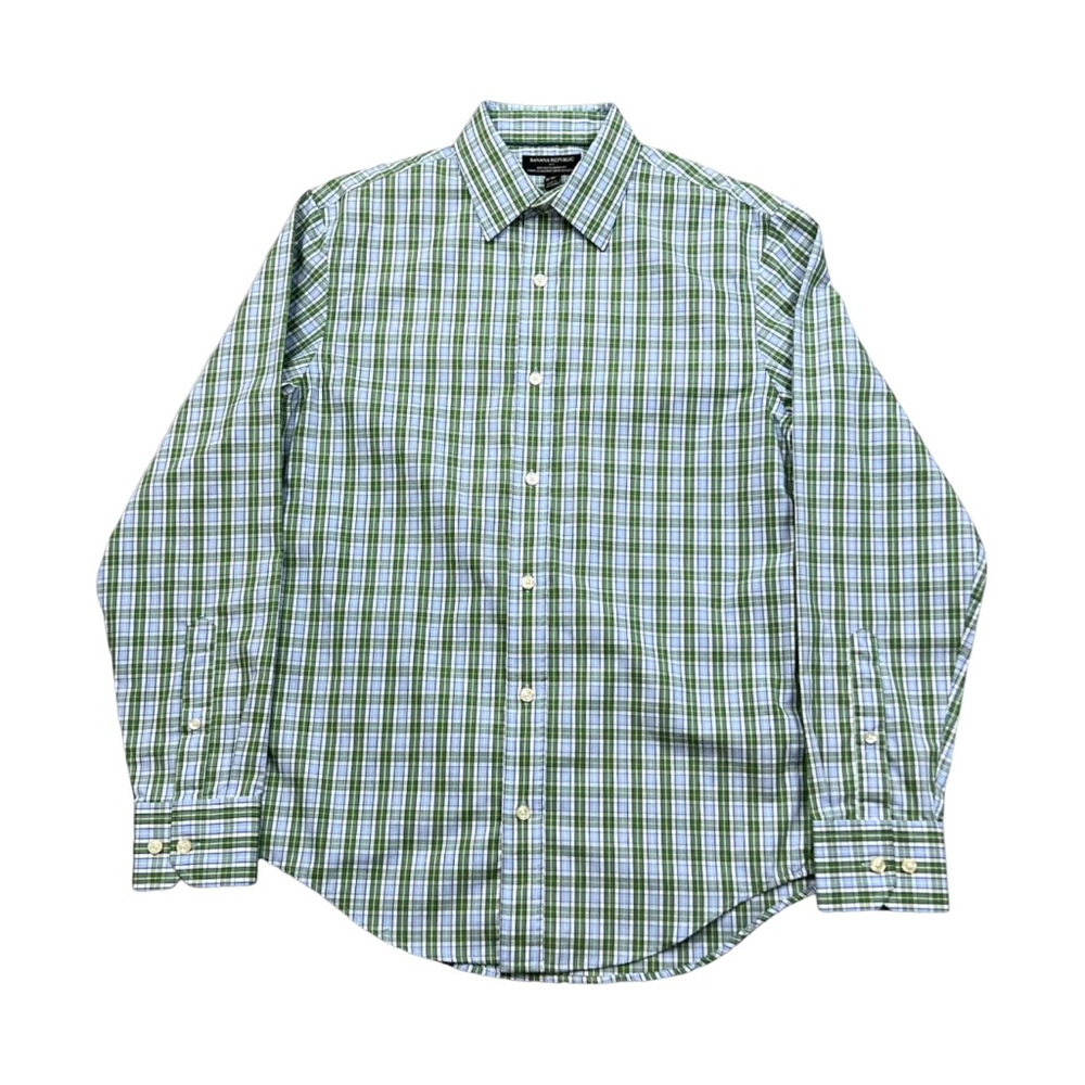 Banana Republic Factory Green and White Gingham Button Down Shirt